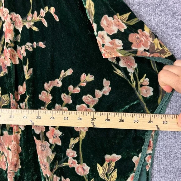 Natural Life Green Floral Velvet Kimono Cardigan Wrap Duster One Size - Picture 5 of 9